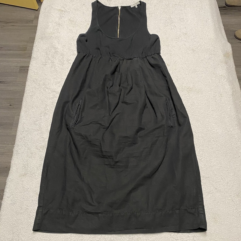 James Perse Dress 4 Black Linen Cotton Pockets Minimalist USA Made